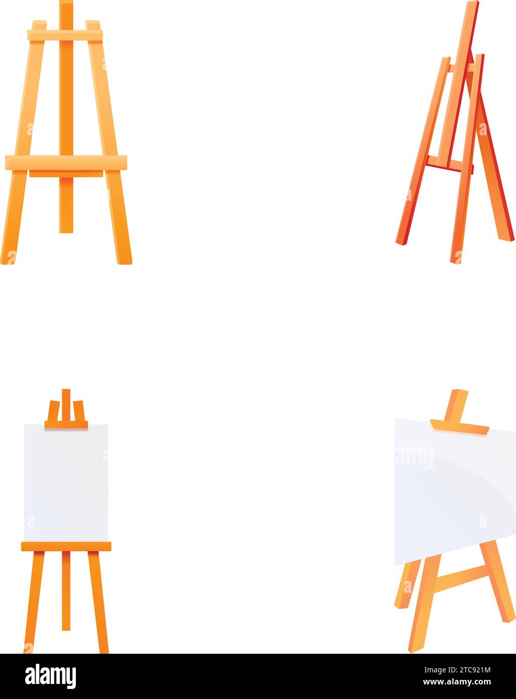Easel icons set cartoon vector. Paint desk with blank white canvas ...