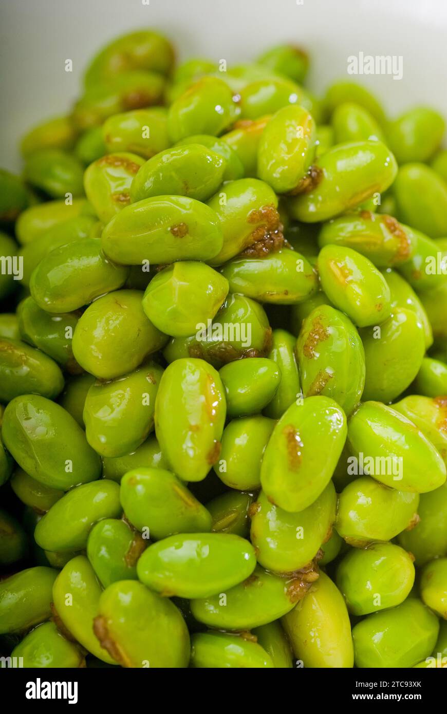 Steamed fresh green beans with extra virgin olive oil and balsamic vinegar Stock Photo