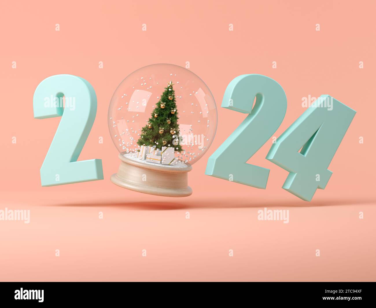2024 numbers with snow ball 3 D illustration Stock Photo