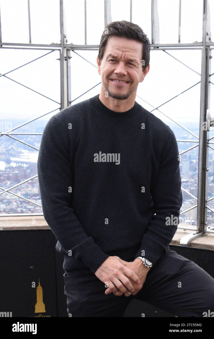 NEW YORK, NY - DECEMBER 11: Mark Wahlberg pictured as the cast of Apple TV The Family Plan promote the filmÕs premiere at the Empire State Building in New York City on December 11, 2023. Copyright: xMediaPunchx Credit: Imago/Alamy Live News Stock Photo