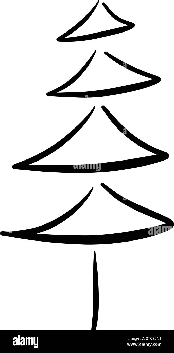 Christmas tree icon, vector hand drawn outline illustration of Xmas ...