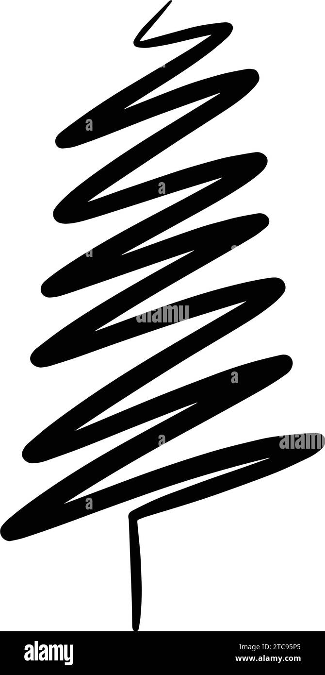 Christmas tree icon, vector hand drawn outline illustration of Xmas ...