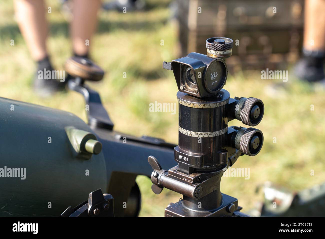 Hungarian-made World War I Skoda 75 mm mountain cannon optics Stock Photo