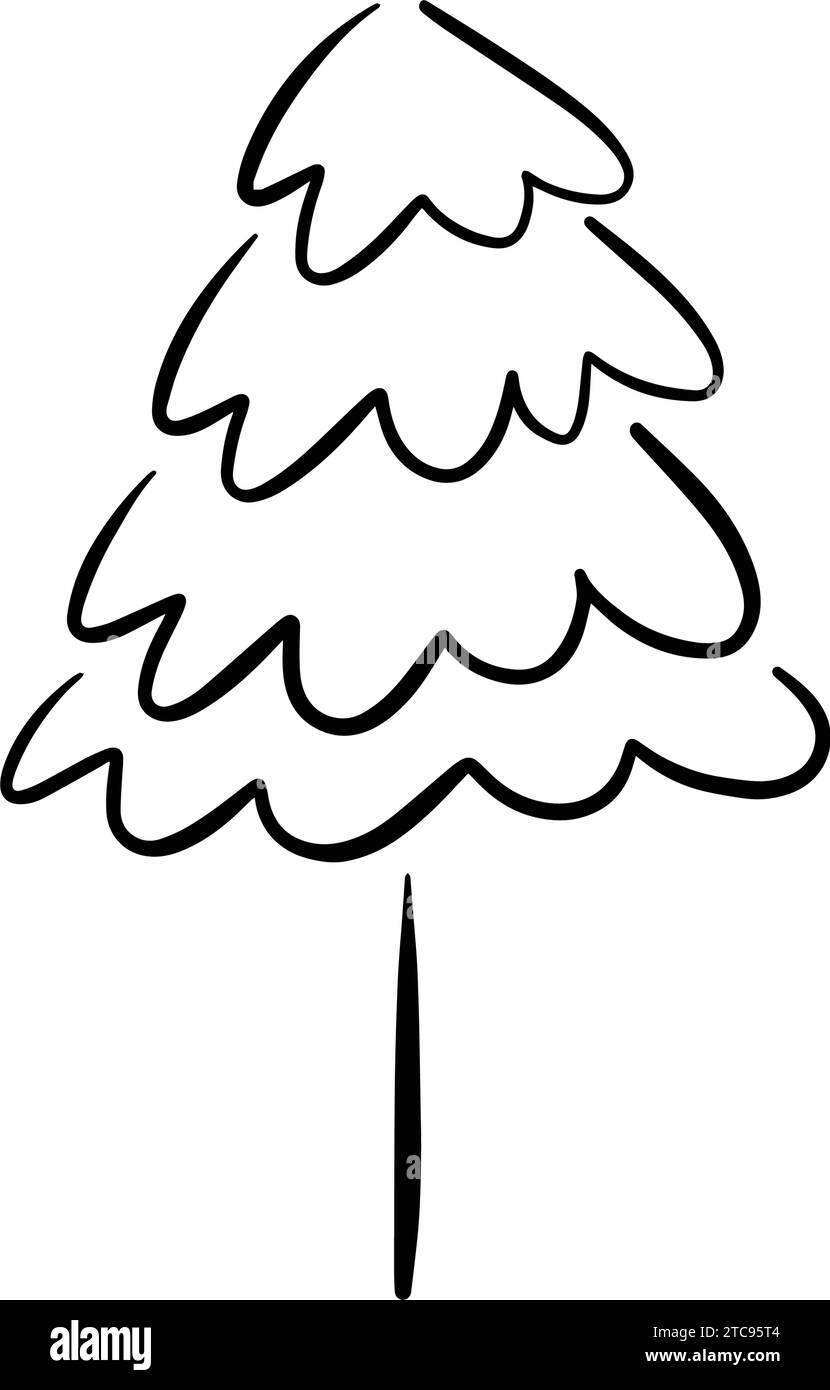 Christmas tree icon, vector hand drawn outline illustration of Xmas ...