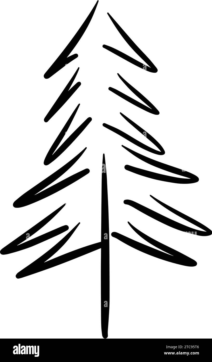 Christmas tree icon, vector hand drawn outline illustration of Xmas ...