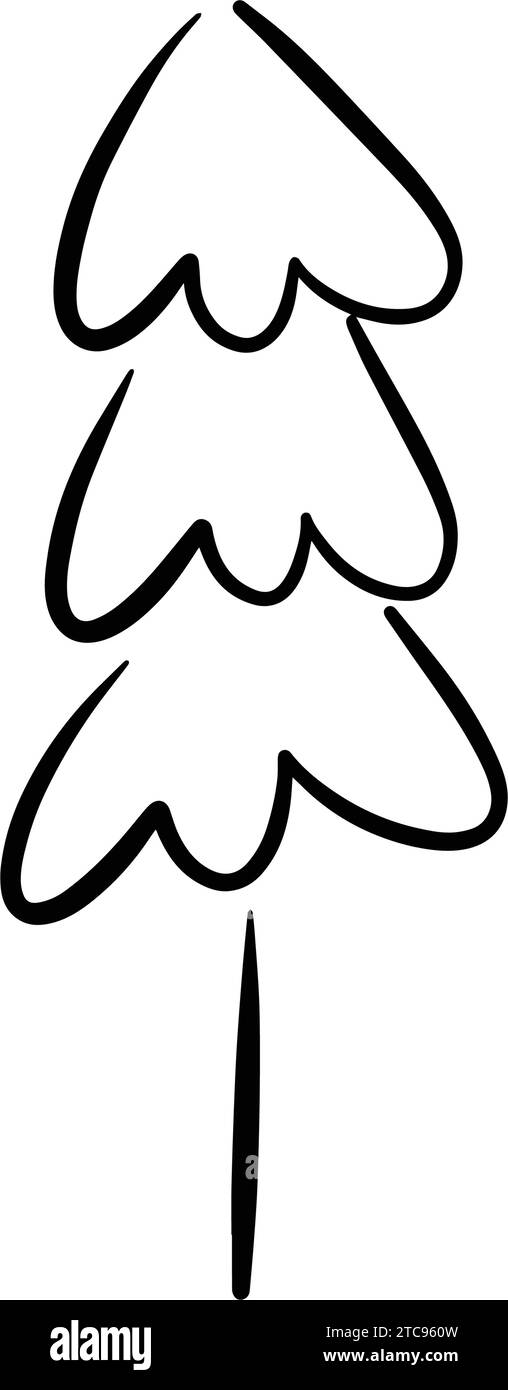 Christmas tree icon, vector hand drawn outline illustration of Xmas ...