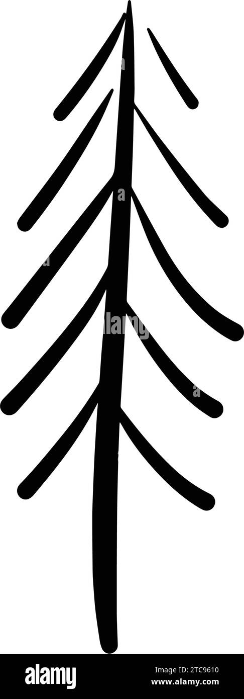 Christmas tree icon, vector hand drawn outline illustration of Xmas ...