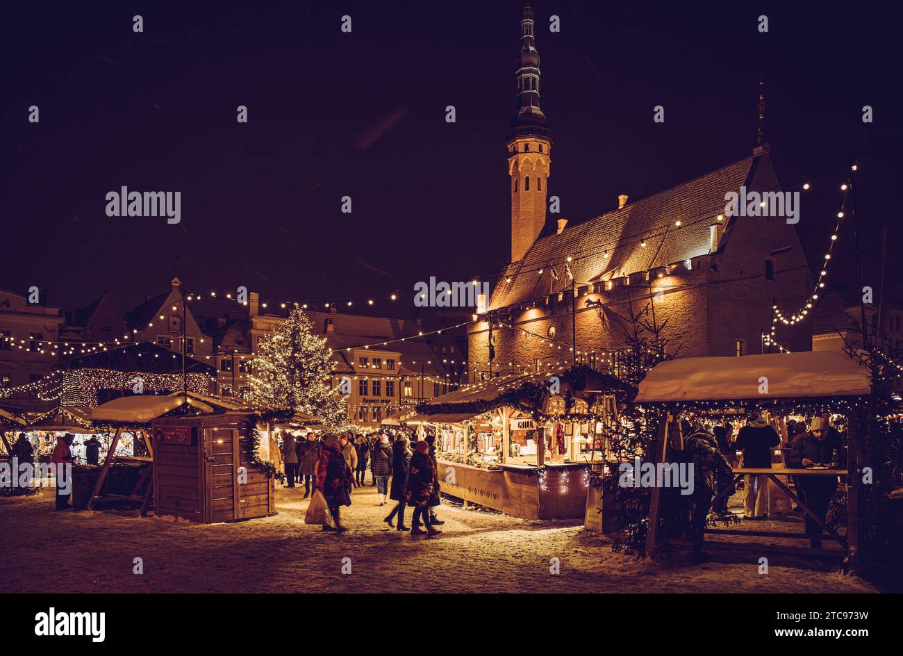 Tallinn, Harju County, Estonia-11DEC2023: Tallinn Christmas Market on the Town Hall Square 2023-2024. Vintage style. Stock Photo