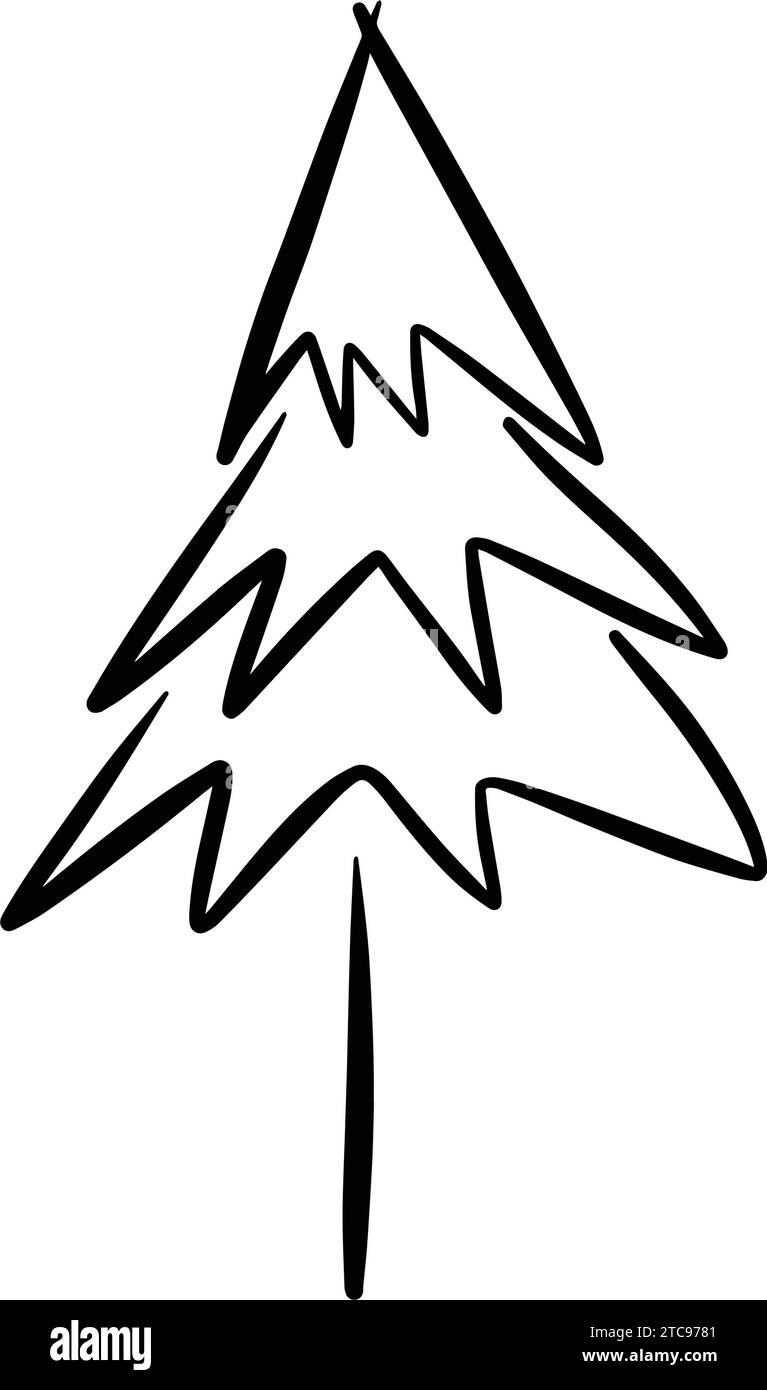 Christmas tree icon, vector hand drawn outline illustration of Xmas ...