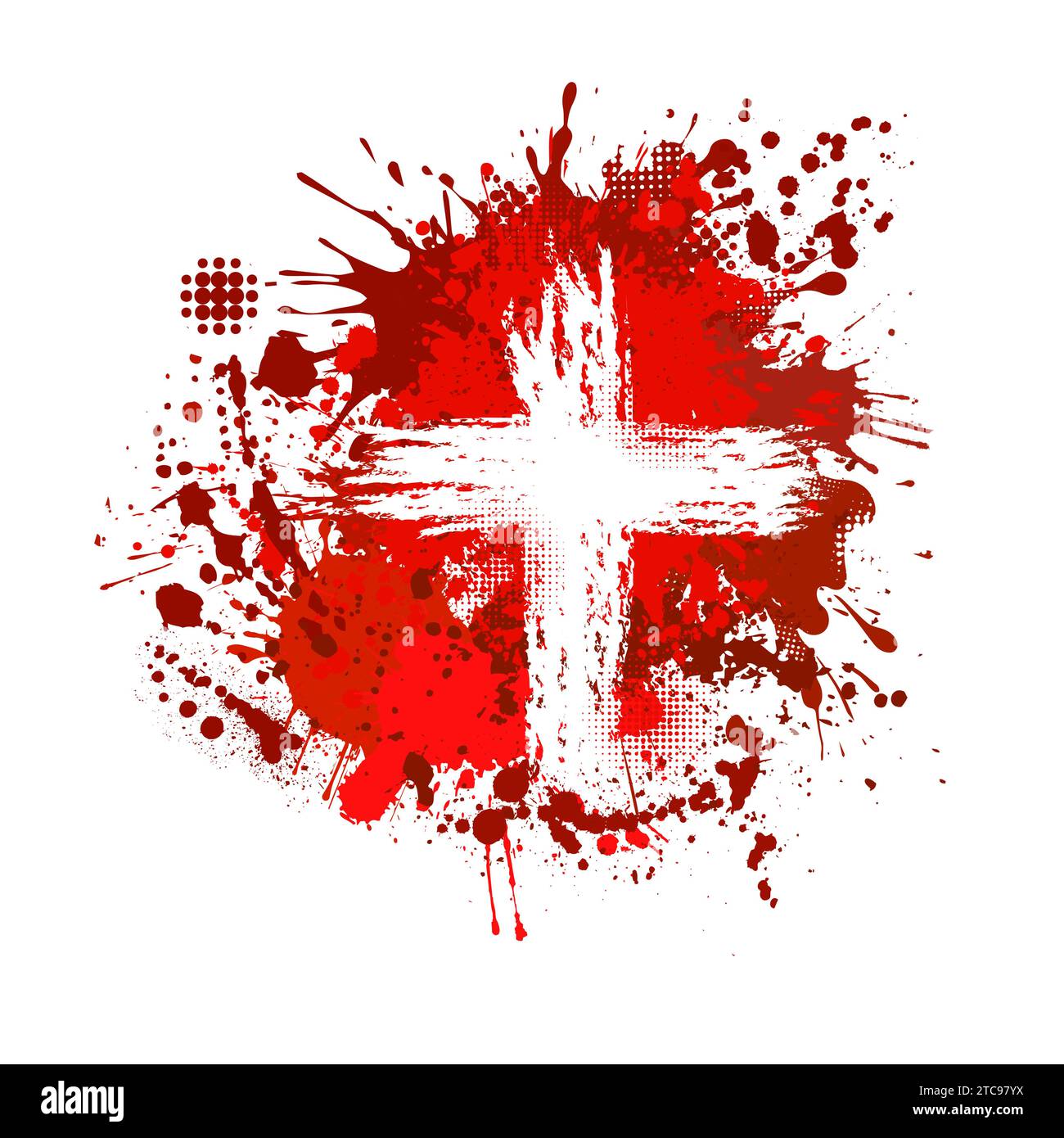 Red religious cross. bloody cross, hand drawing. Not AI, Vector illustration Stock Vector