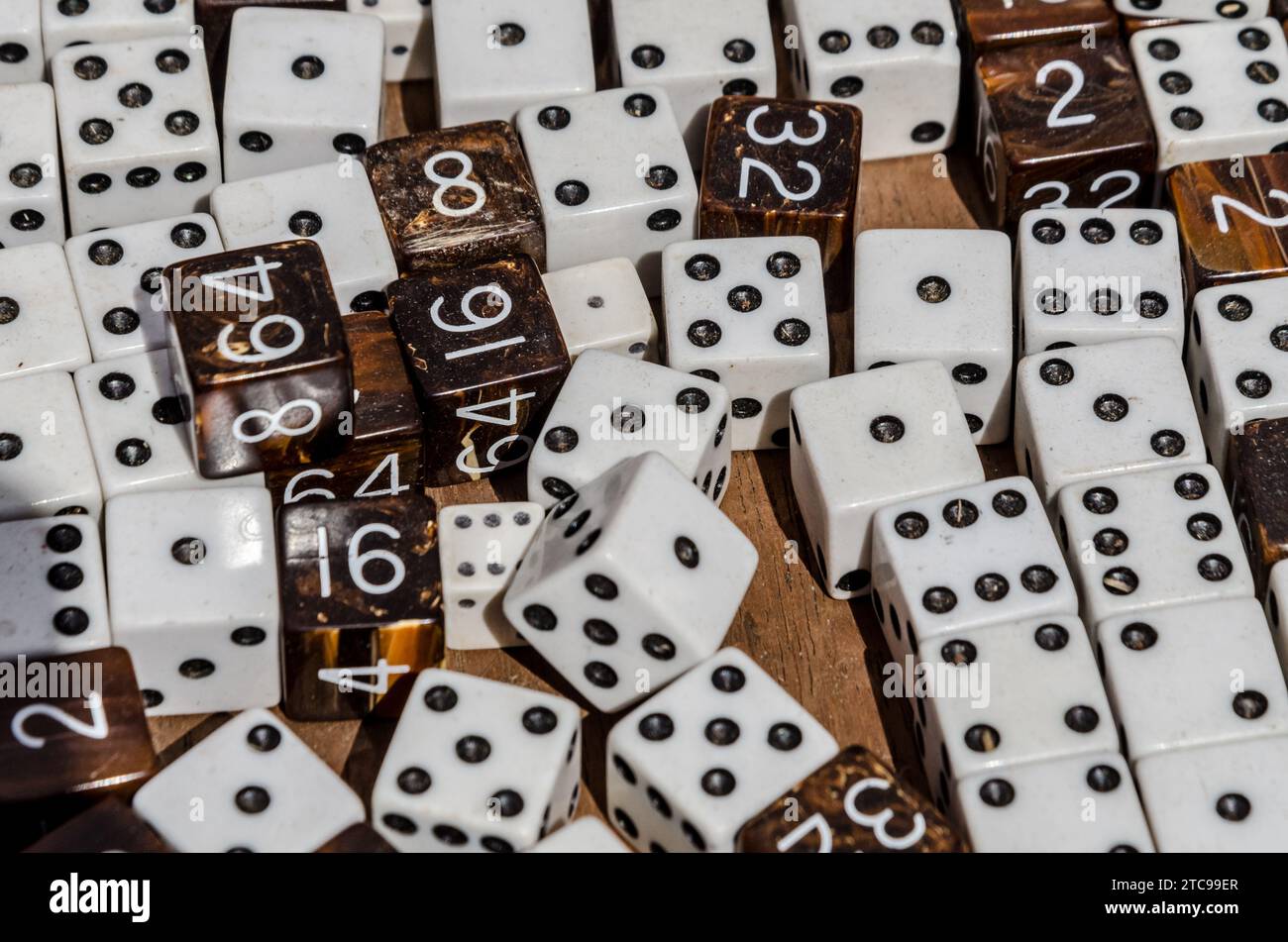 Dice for sale at Hells Kitchen flea market in New York City Stock Photo
