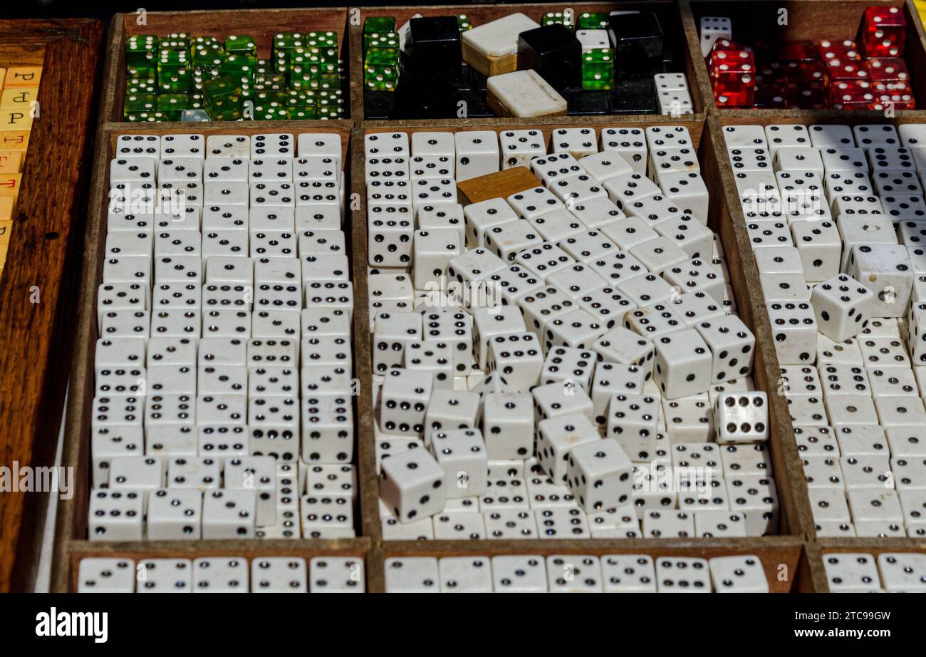 Dice for sale at Hells Kitchen flea market in New York City Stock Photo ...