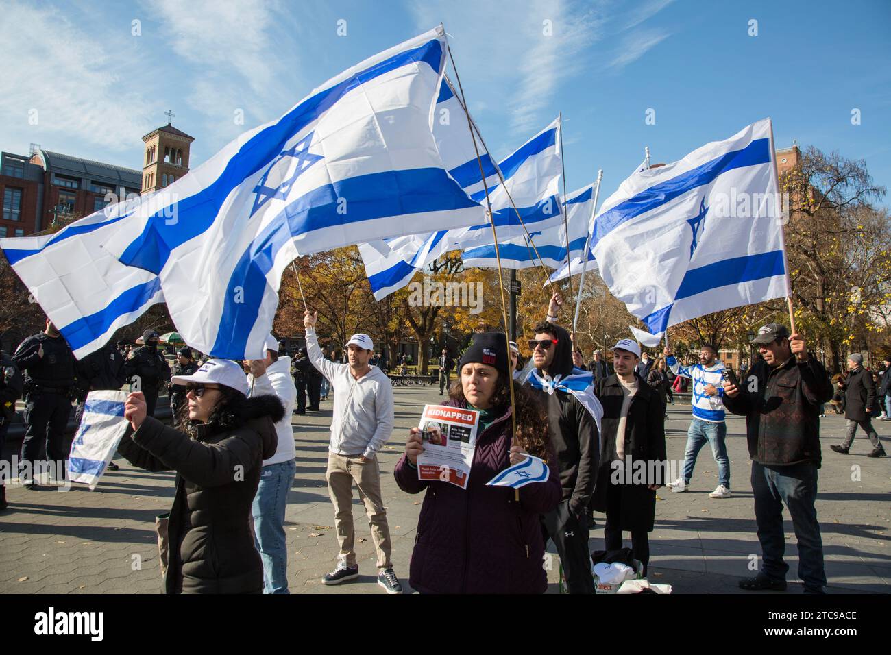 ProIsraeli demonstrators with with hostage posters demanding release