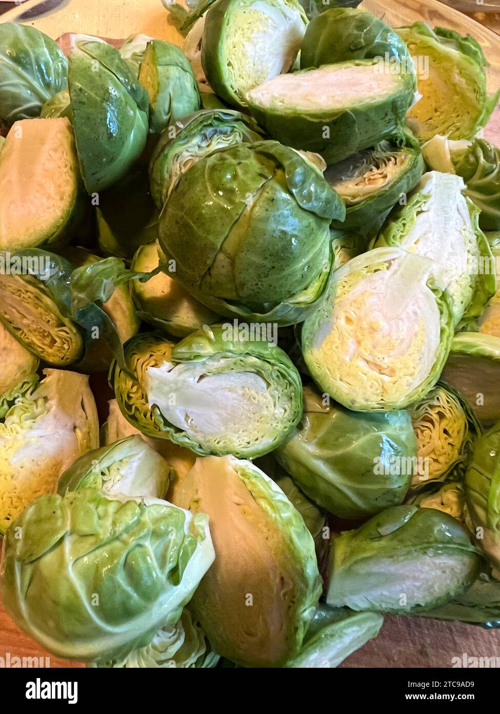 The Brussels sprout is a member of the Gemmifera cultivar group of cabbages, grown for its edible buds. Stock Photo