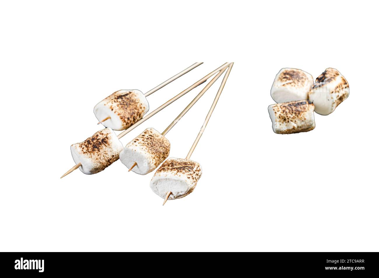BBQ Grilled Marshmallow on the sticks. Isolated, white background Stock ...