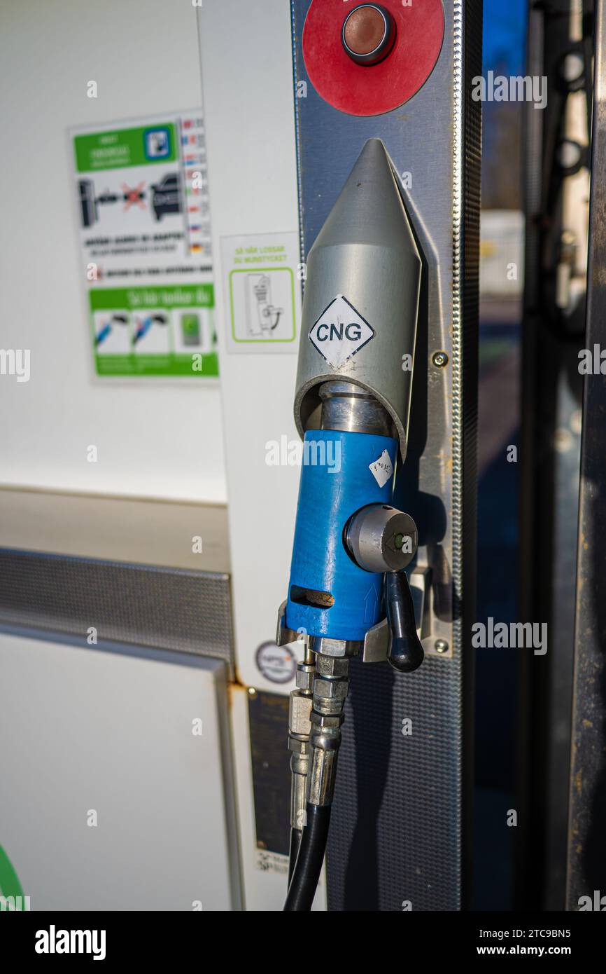 Gothenburg, Sweden december 27 2022 CNG filling handle at a