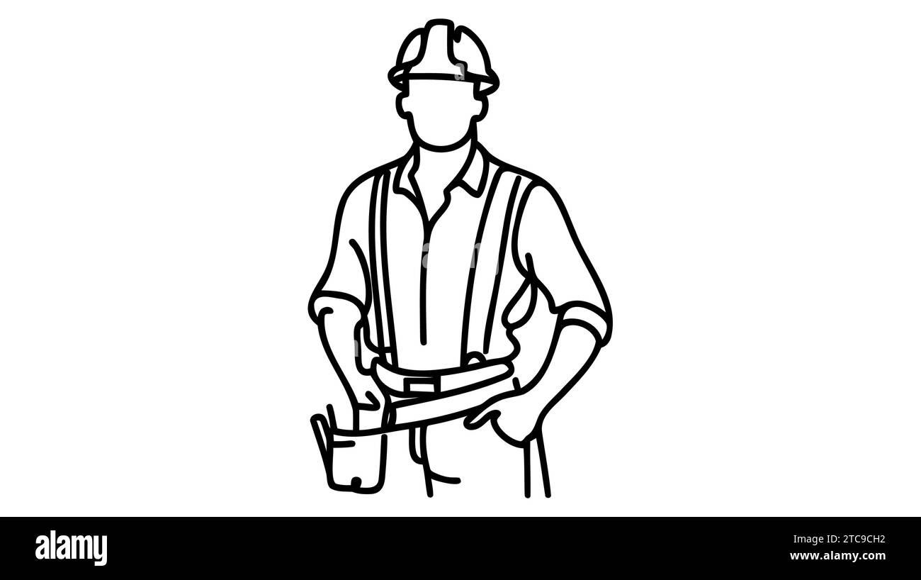 Continuous line illustration of builder Stock Vector Images - Alamy
