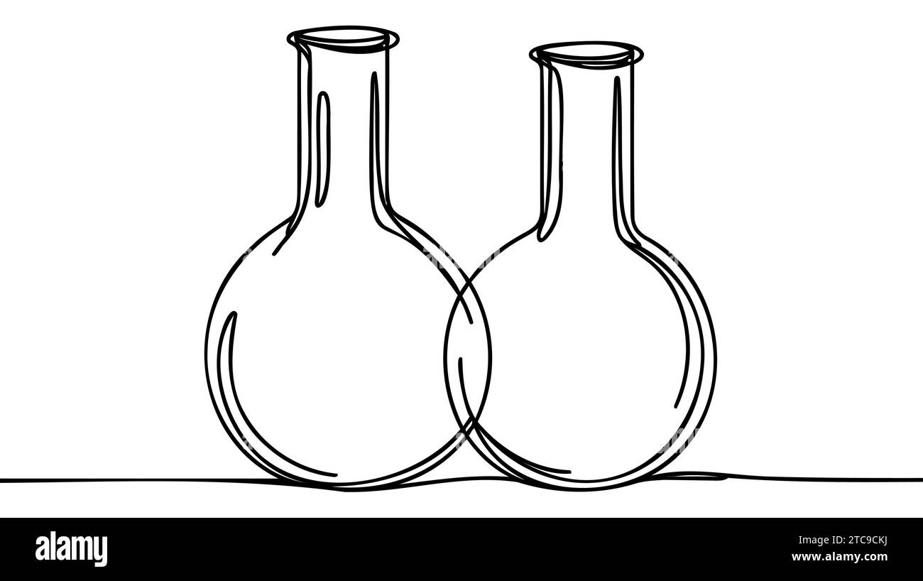 Two neck round bottom flask one line continuous drawing. Laboratory