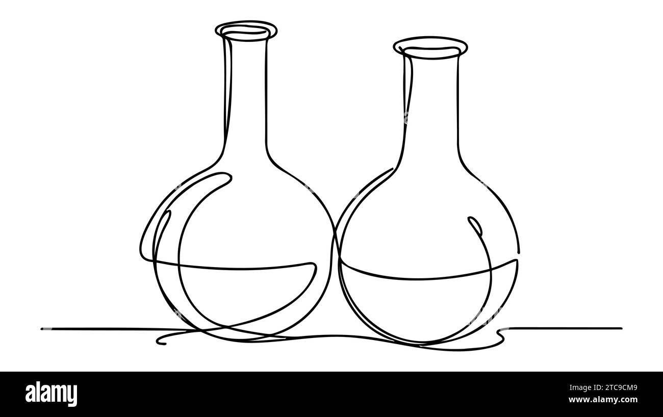 Two neck round bottom flask one line continuous drawing. Laboratory