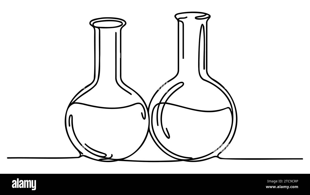 Two neck round bottom flask one line continuous drawing. Laboratory