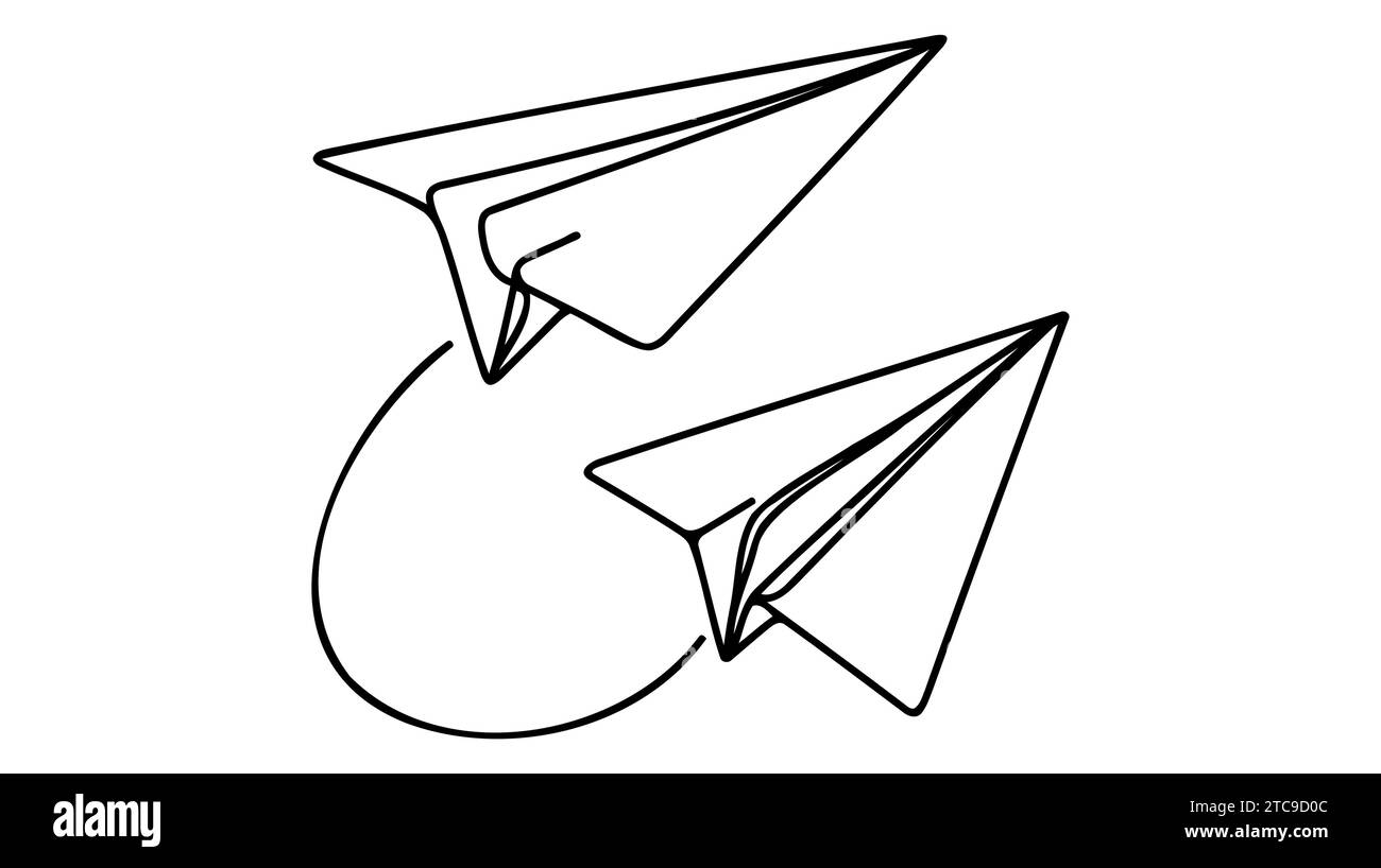 Two Paper airplanes flight continuous line drawing. Vector illustration