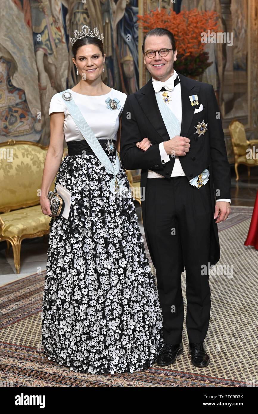 Stockholm, Sweden. 11th Dec, 2023. STOCKHOLM, SWEDEN 20231211Crown Princess Victoria and Prince Daniel on arrival at the King's Dinner for Nobel Laureates at the Royal Palace on Monday evening. Photo: Jonas Ekströmer/TT/Code Code 10030 Credit: TT News Agency/Alamy Live News Stock Photo