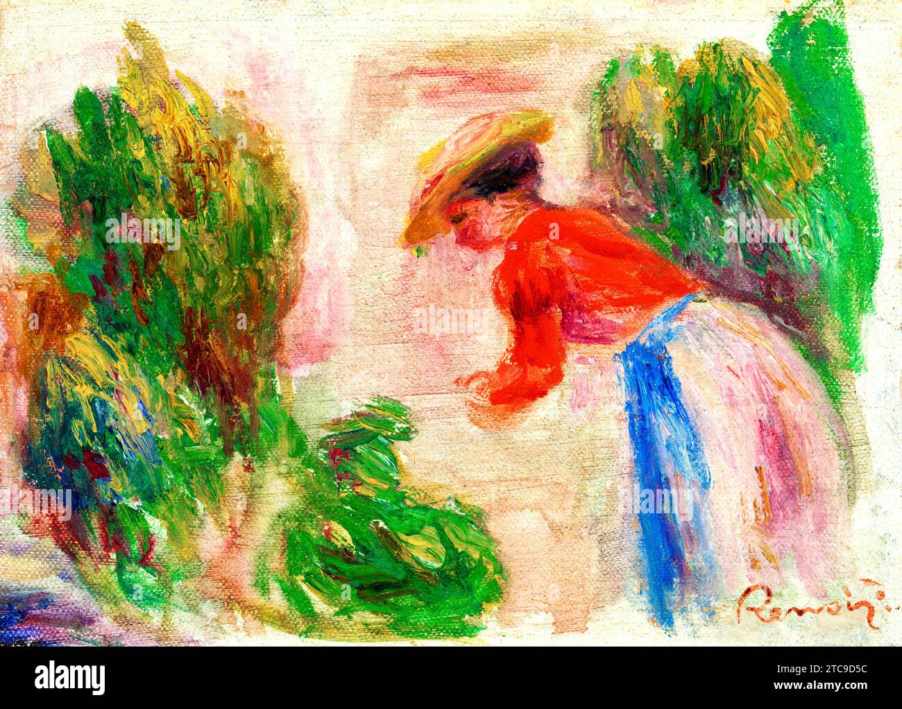 Woman Gathering Flowers (Femme cueillant des fleurs) by Pierre Auguste Renoir Stock Photo