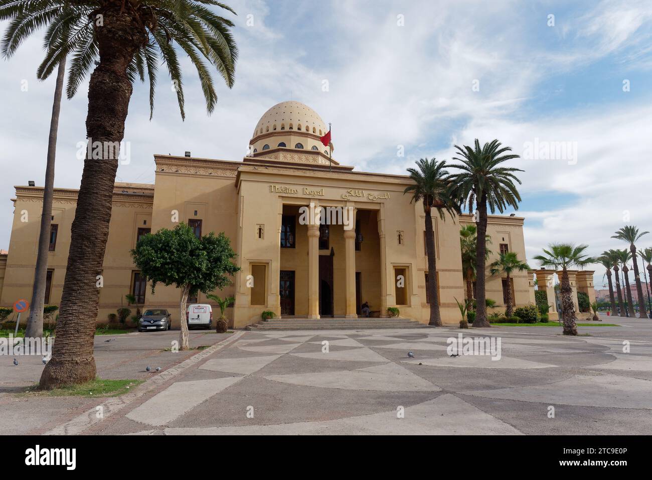 Royal Theatre during the day with palm trees outside in the city of Marrakesh aka Marrakech, Morocco, December 11, 2023 Stock Photo