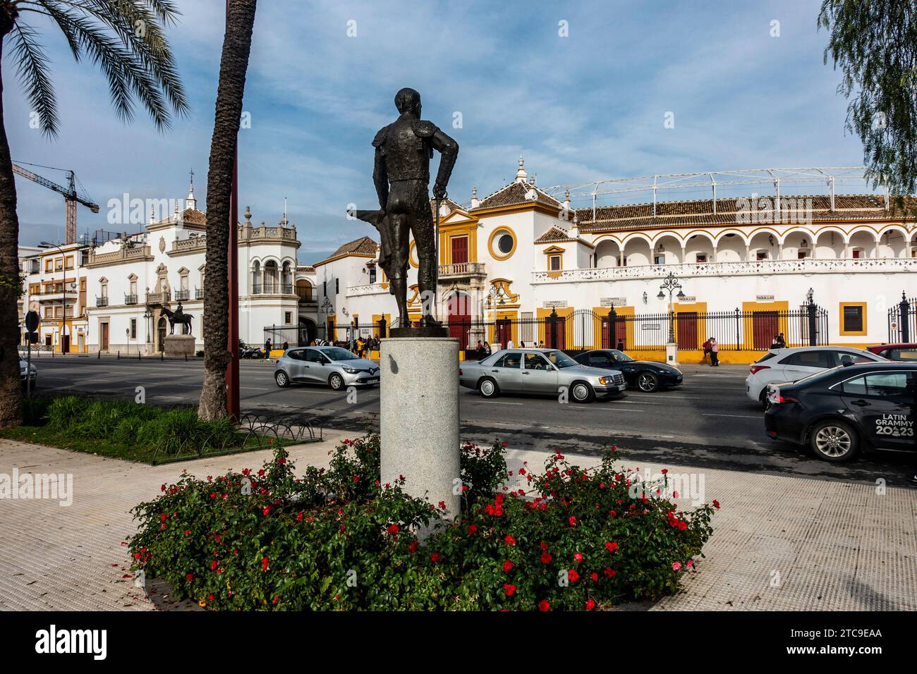 The statue of the famous Spanish bullfighter, , opposite the bullring in Seville, Spain. Stock Photo