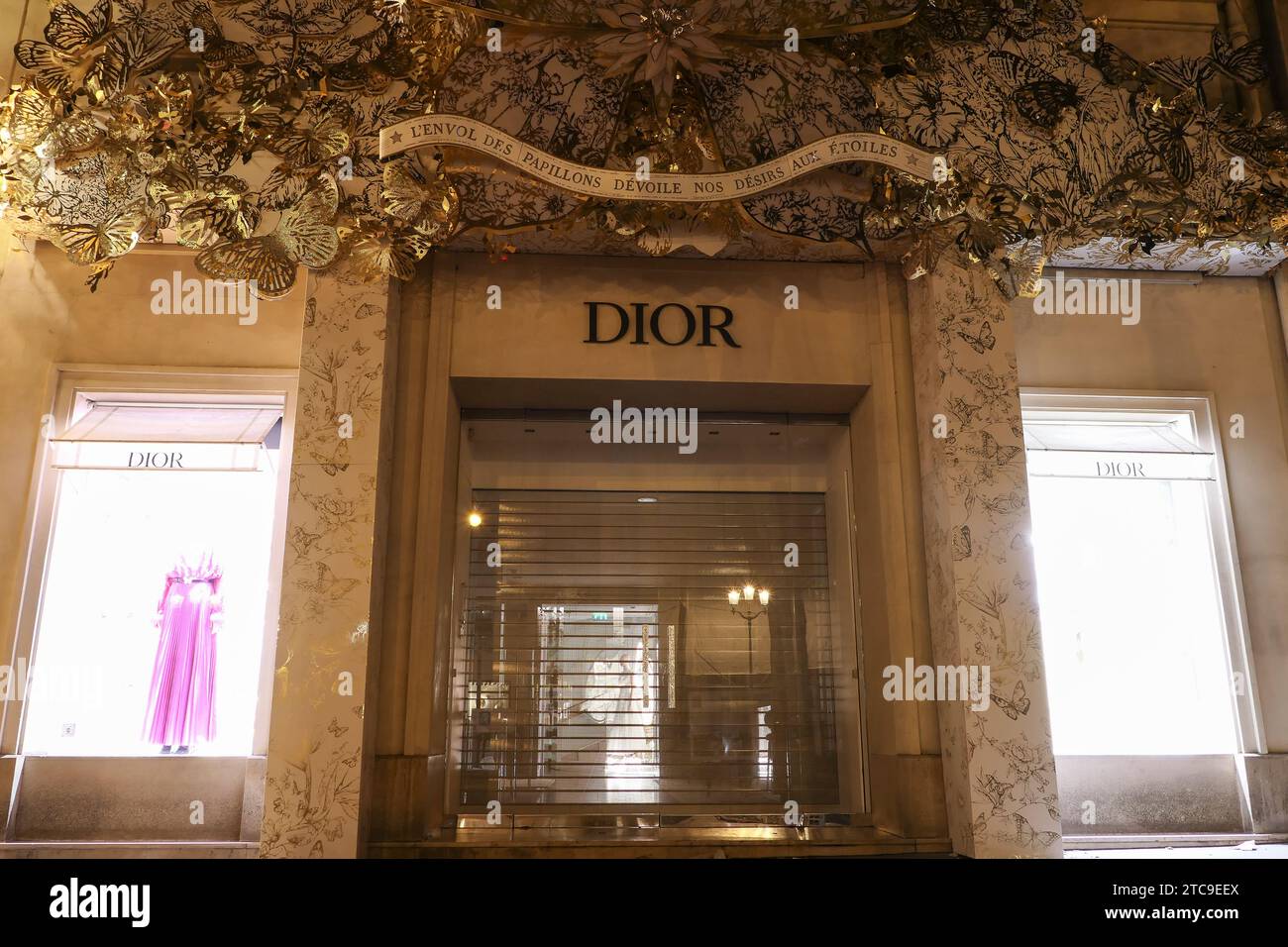 Paris, France. December 10. 2023. Famous brand of a prestigious fashion designer and perfumer. Luxurious Christian Dior boutique. Stock Photo