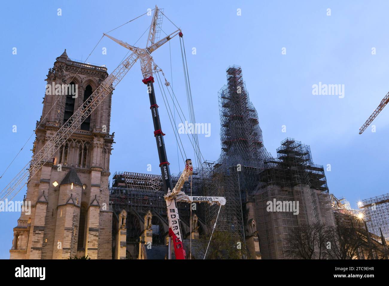 Paris, France. December 10. 2023. Notre Dame de Paris cathedral. Famous monument dating from the 14th century. Currently under reconstruction. Stock Photo