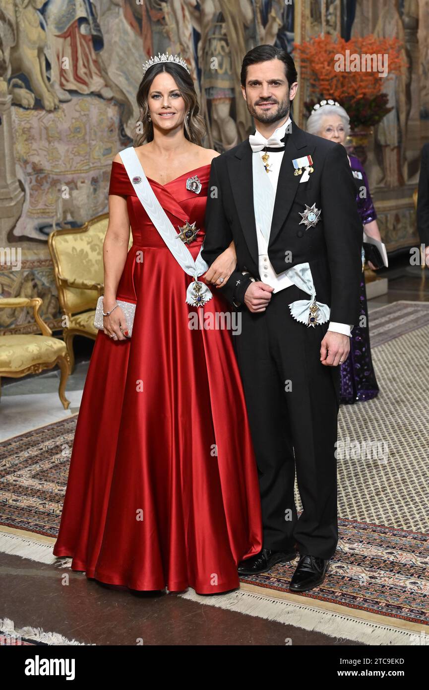 Stockholm, Sweden. 11th Dec, 2023. STOCKHOLM, SWEDEN 20231211Princess Sofia and Prince Carl Philip on arrival at the King's Dinner for Nobel Laureates at the Royal Palace on Monday evening. Photo: Jonas Ekströmer/TT/Code Code 10030 Credit: TT News Agency/Alamy Live News Stock Photo