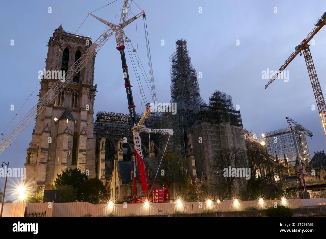 Paris, France. December 10. 2023. Notre Dame de Paris cathedral. Famous monument dating from the 14th century. Currently under reconstruction. Stock Photo