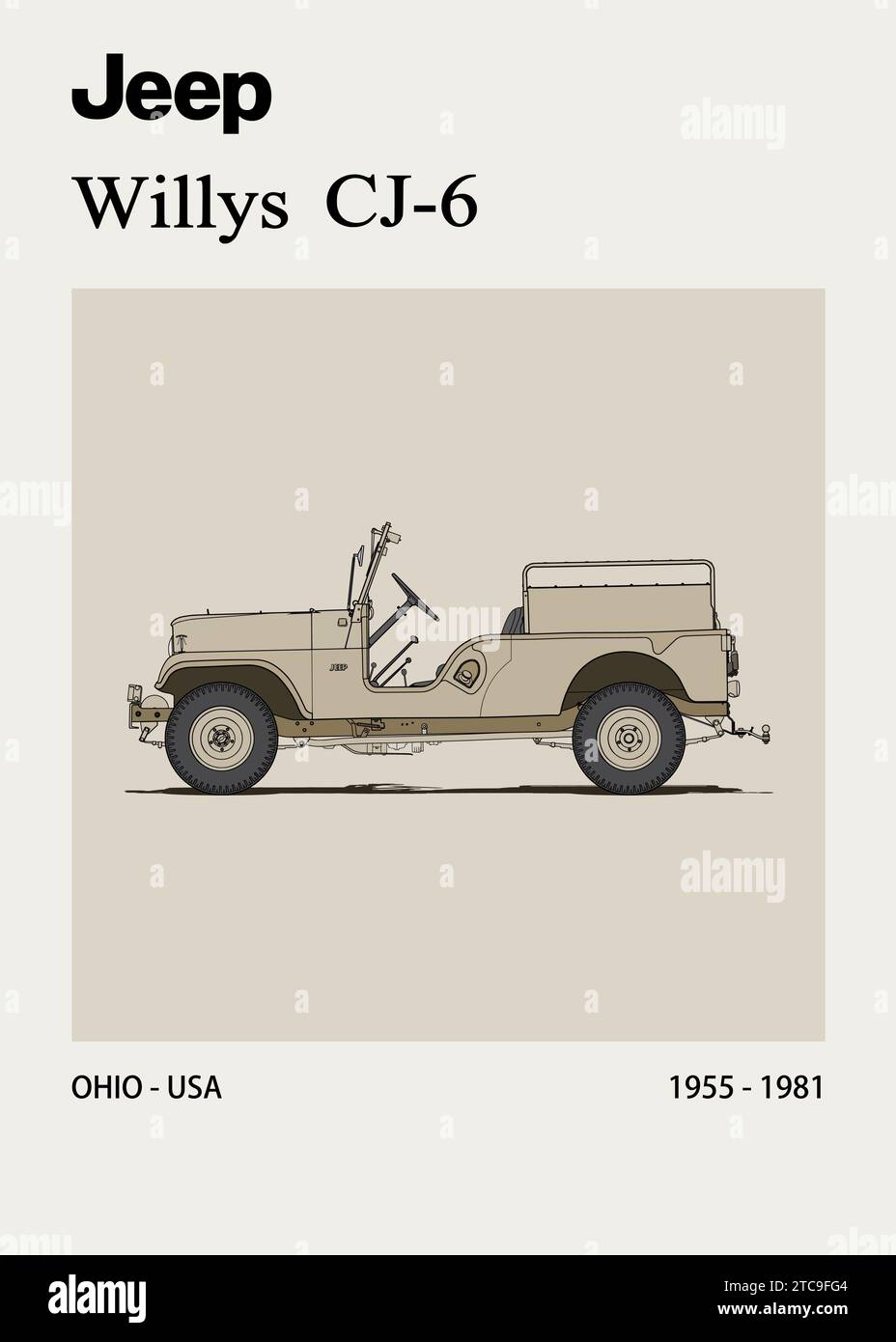 Willys 'Jeep' CJ-6, poster Stock Vector