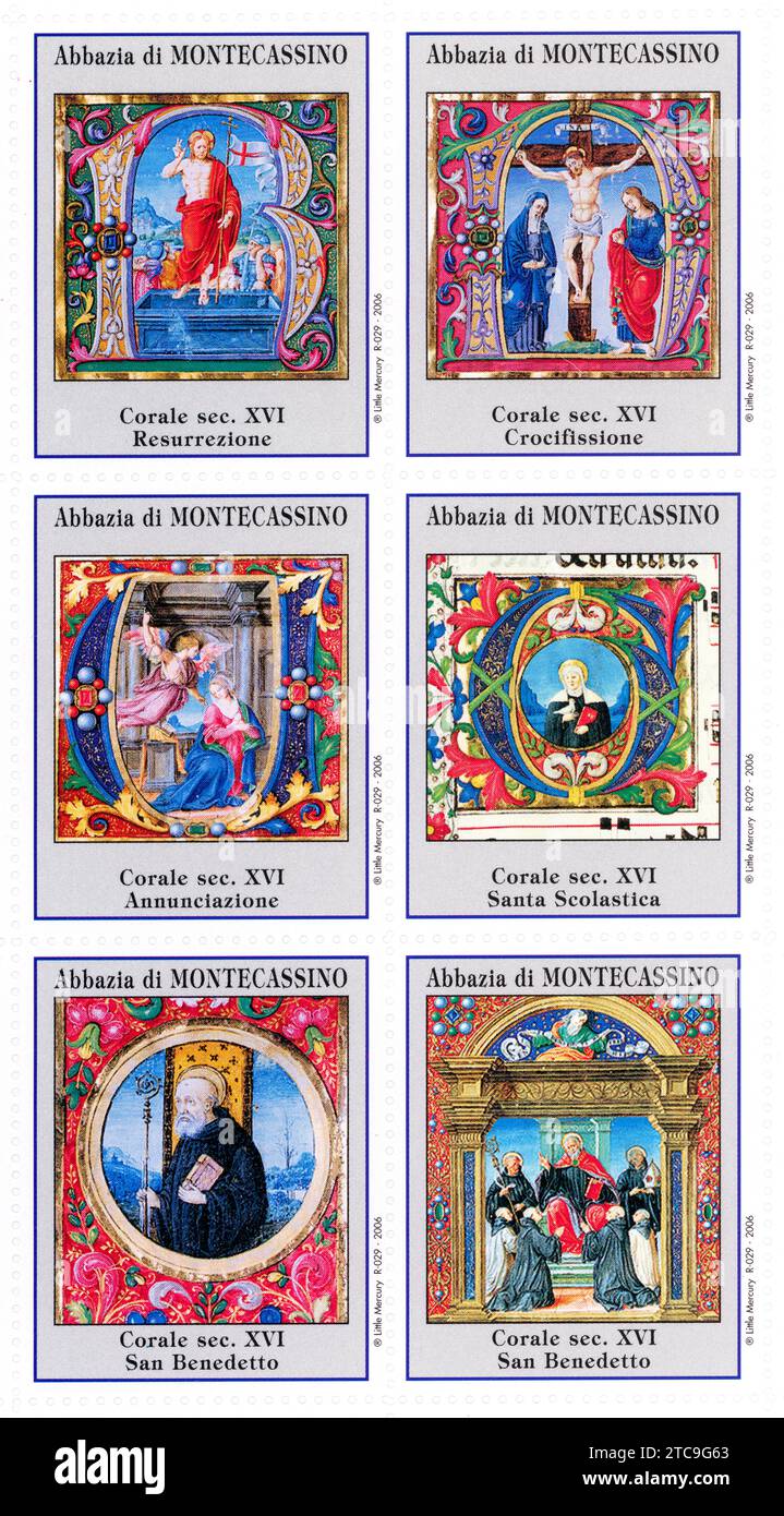 Abbey of Montecassino stamps. 16th century choir. Stock Photo