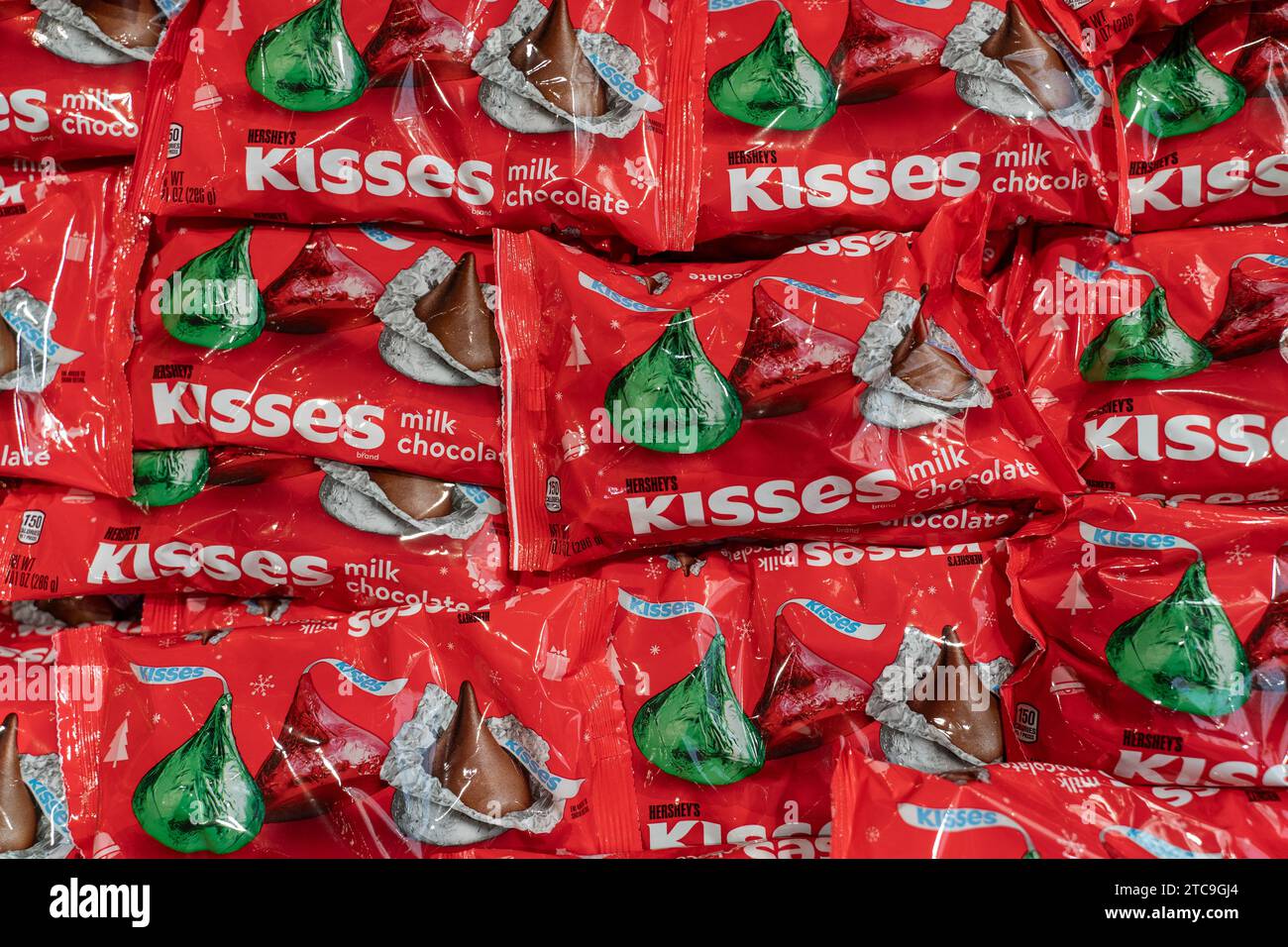 Hershey, Pennsylvania - December 8, 2023: Hershey Chocolate Kisses on sale at Chocolate World reatil store. Stock Photo