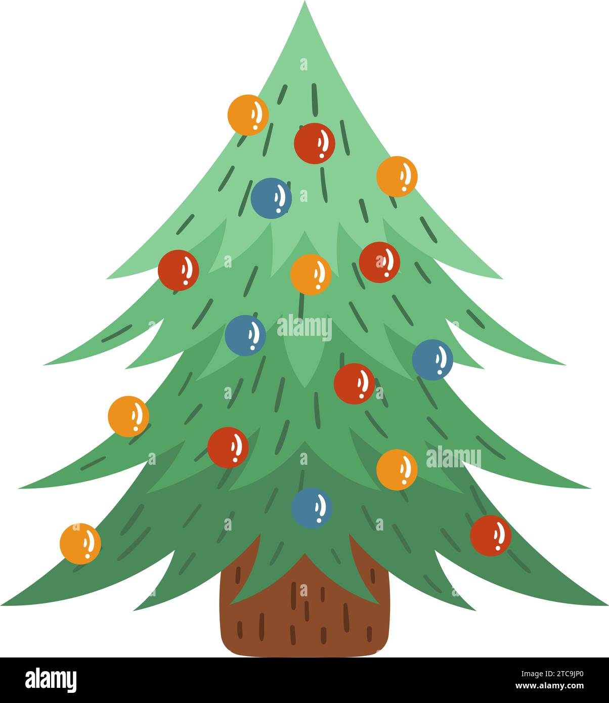 Christmas tree. Decorated pine and fir with light garland, balls and ...