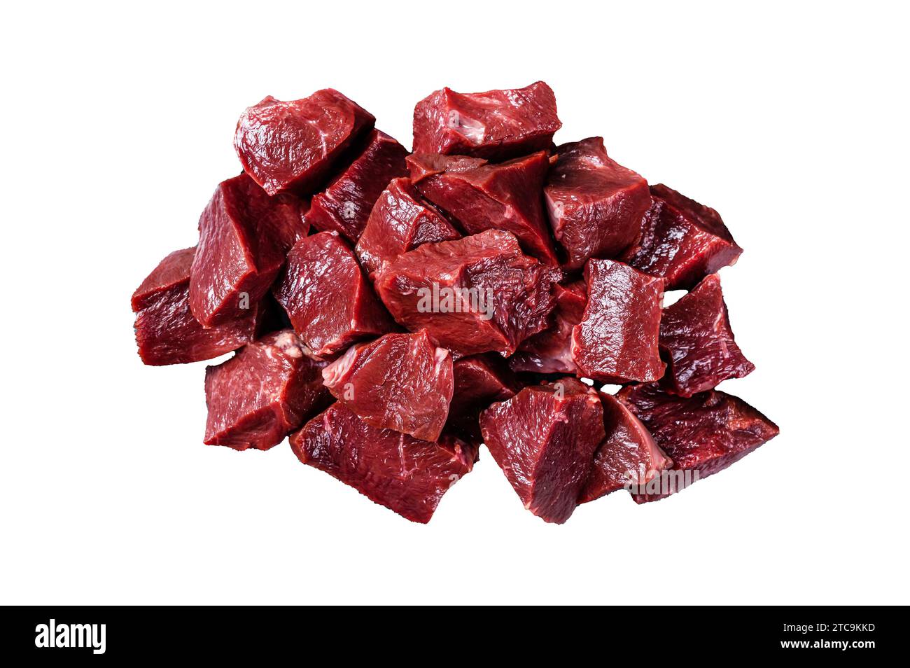 Raw sliced Beef or veal heart Isolated, white background Stock Photo