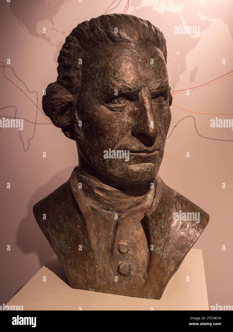 Bust of English explorer James Cook (1728-1779) in the International ...