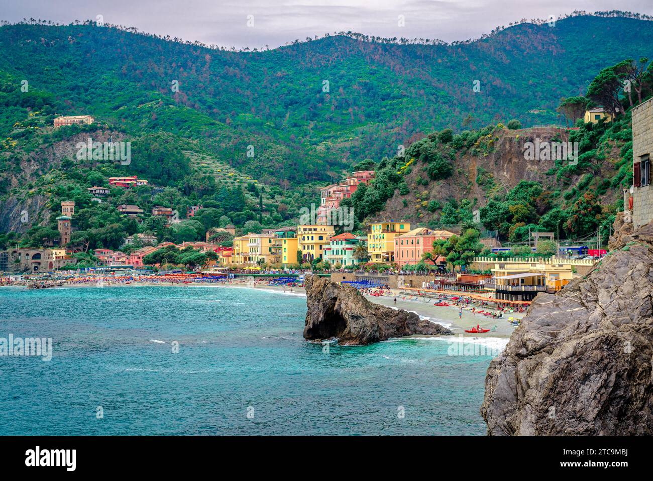 Spiaggia di Fegina beach in Monterosso al Mare, the westernmost village of Cinque Terre on the coast of the Italian Riviera, in La Spezia, Italy. Stock Photo