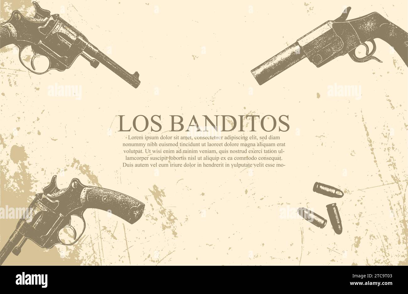 Old western guns background. Vintage style handguns and bullets. Place ...