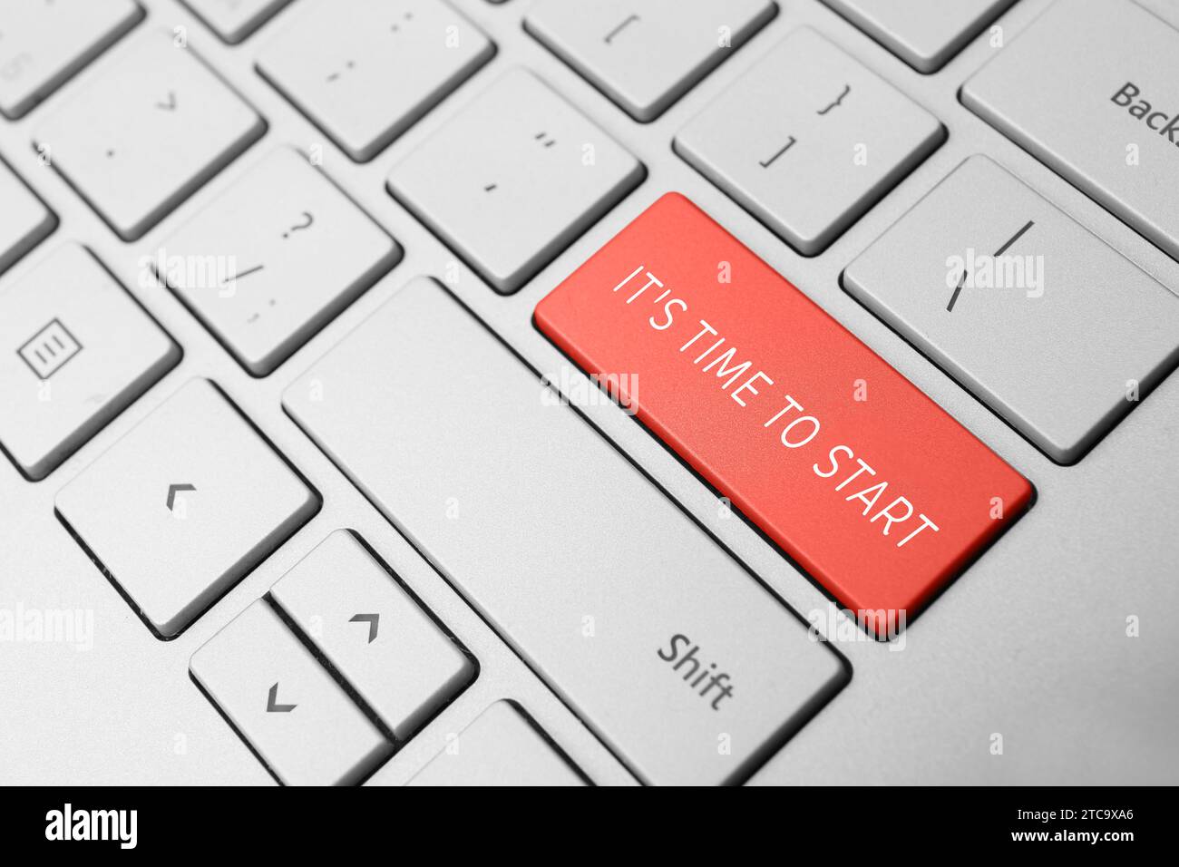 Button with text IT'S TIME TO START on modern computer keyboard, closeup Stock Photo