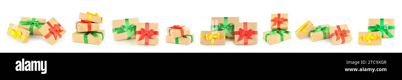 Set of many Christmas gift boxes on white background Stock Photo - Alamy