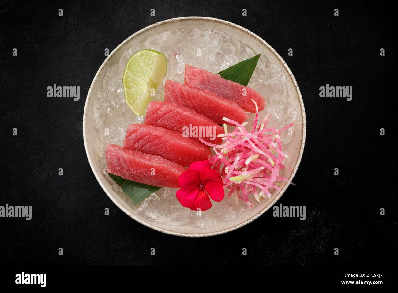 Tuna sashimi with lime and ice Stock Photo