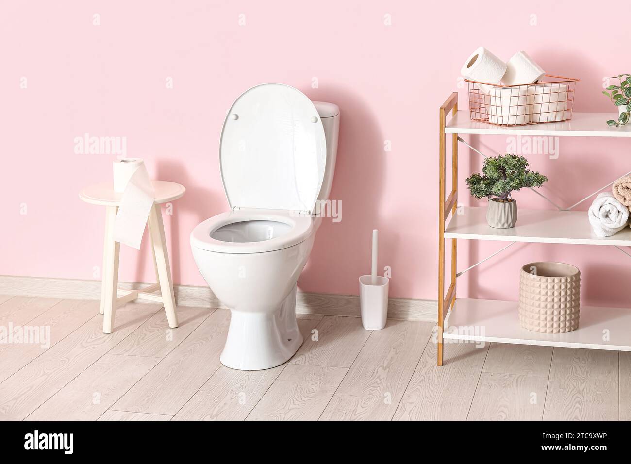 Stylish interior of modern restroom with ceramic toilet bowl Stock ...