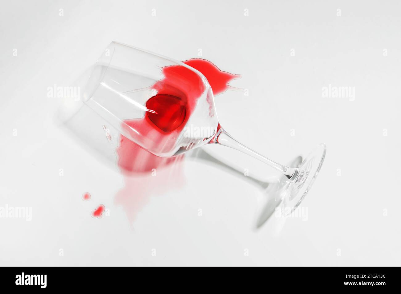 Wine glass with drop of red wine left, isolated on white. Dry january, sobriety, alcohol problems concept, Stock Photo