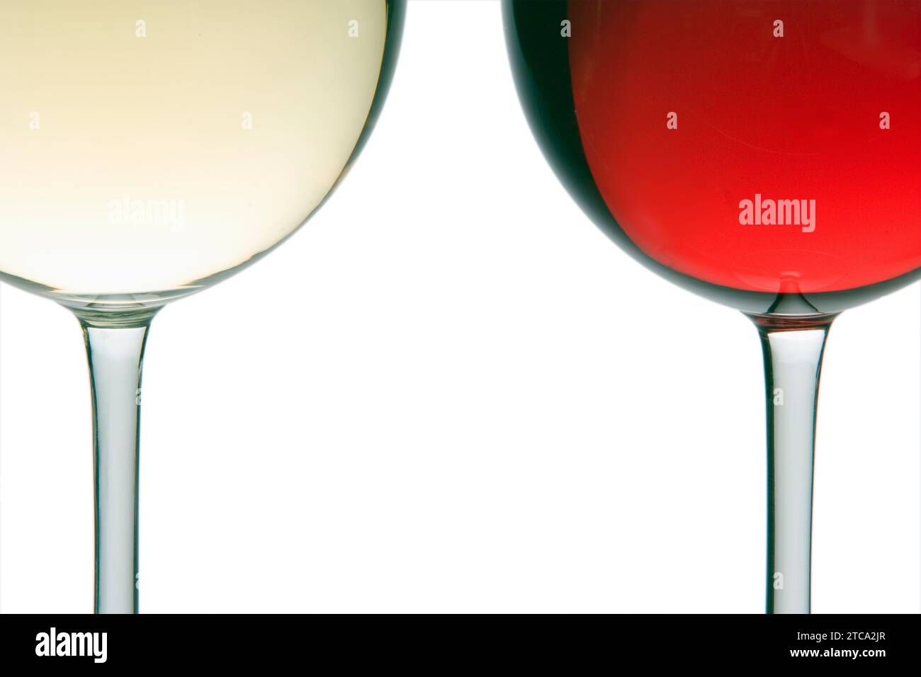 Glasses of red and white wine  on a white background close up Stock Photo