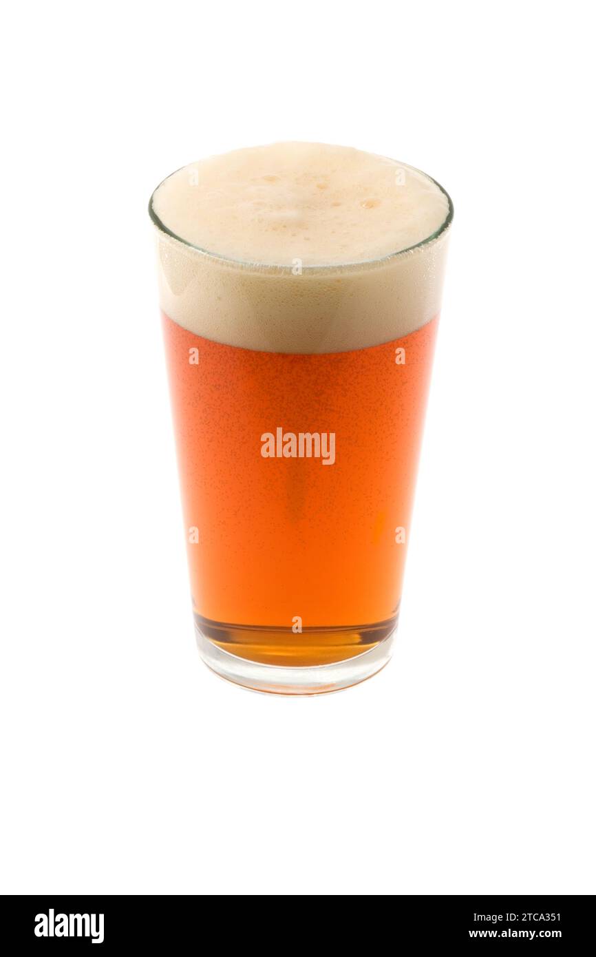 Pint of beer, ale, lager, on white background Stock Photo