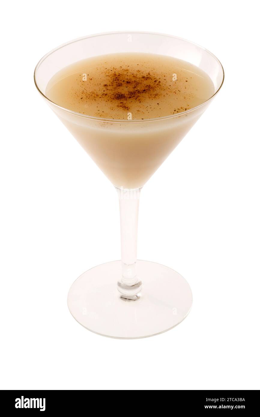 Brandy Alexander cocktail with nutmeg on white background Stock Photo