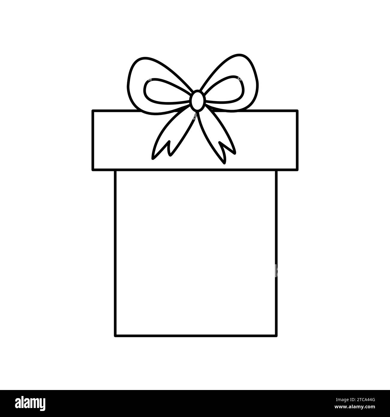 Big beige gift box with ribbon bow, doodle style flat vector outline illustration for kids coloring book Stock Vector